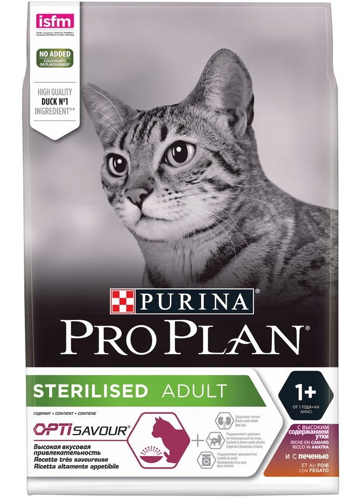 Корм для стерилизованных кошек Purina pro plan sterilised 3 кг утка и печень