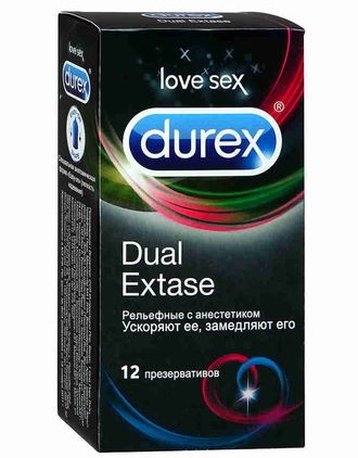 Презервативы Durex dual extase рельефные с анестетиком N 12