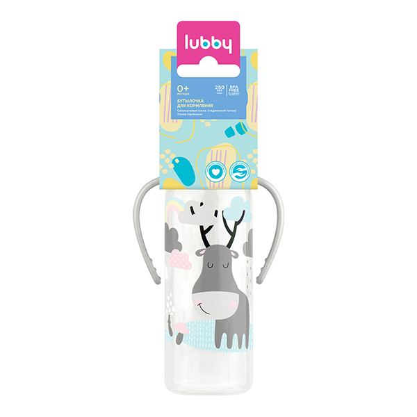 Lubby бутылочка с силиконовой  соской молочная медленный поток 250мл /11391/ 0+мес