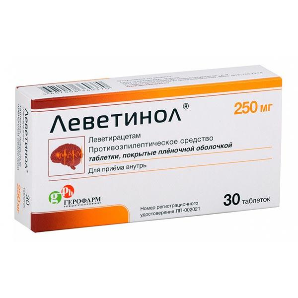 Леветинол тб п/о плен 250 мг N 30