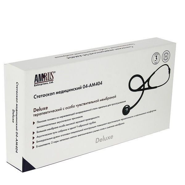 AmRus стетоскоп односторонний терапевтический с чувствительной мембраной 04-АМ404 черный