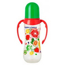 Курносики бутылочка полипропиленовая с ручками приталенная с 2мя силиконовая молочная сосками 250мл /11049/ фрукты
