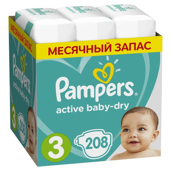 Подгузники Pampers Active Baby Dry 5-9кг (размер 3) N 208